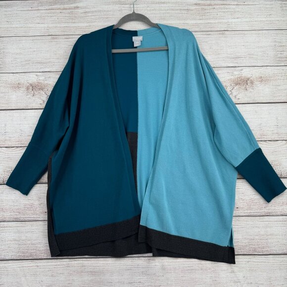 Chico's Open Front Colorblock Cardigan Sweater Women's S/M Blue/Green/Gray - Picture 1 of 12